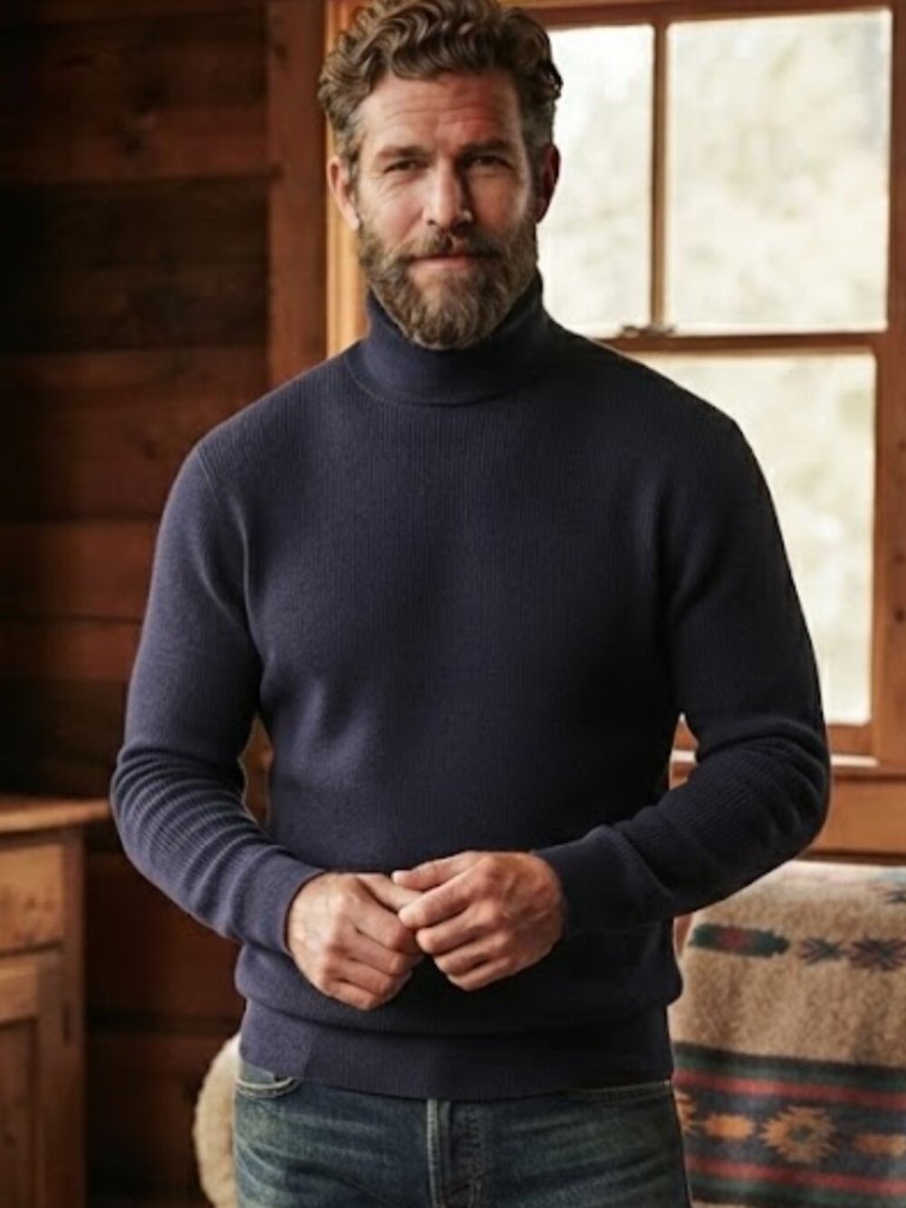 Vintage Eddie Bauer Navy Blue Turtleneck Sweater Men's Medium M Made in USA 100%